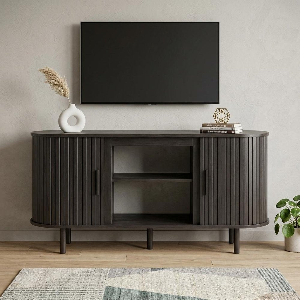 55" Black Wood Fireplace TV Stand With Fireplace