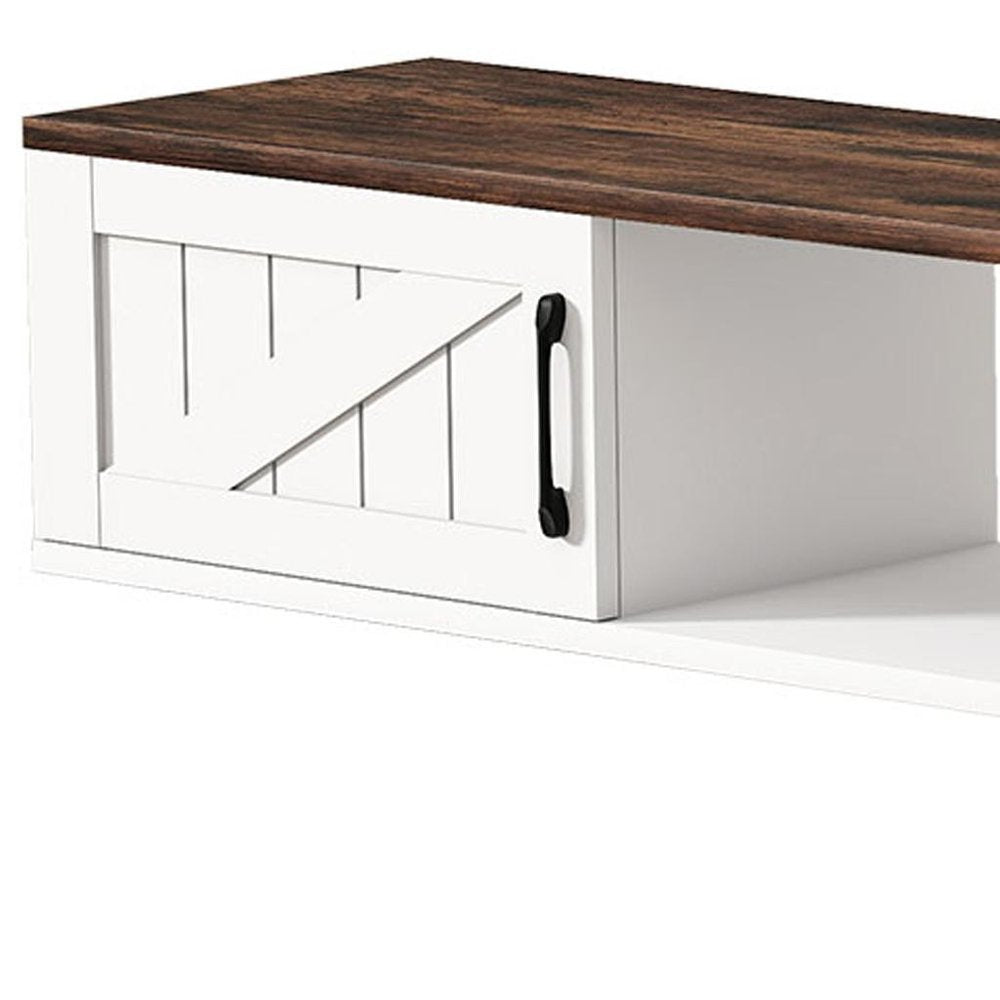 67" White Wood Floating Mount TV Stand With Fireplace