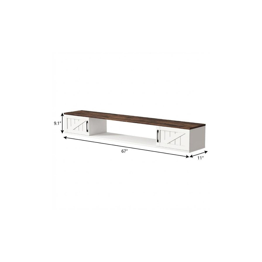 67" White Wood Floating Mount TV Stand With Fireplace