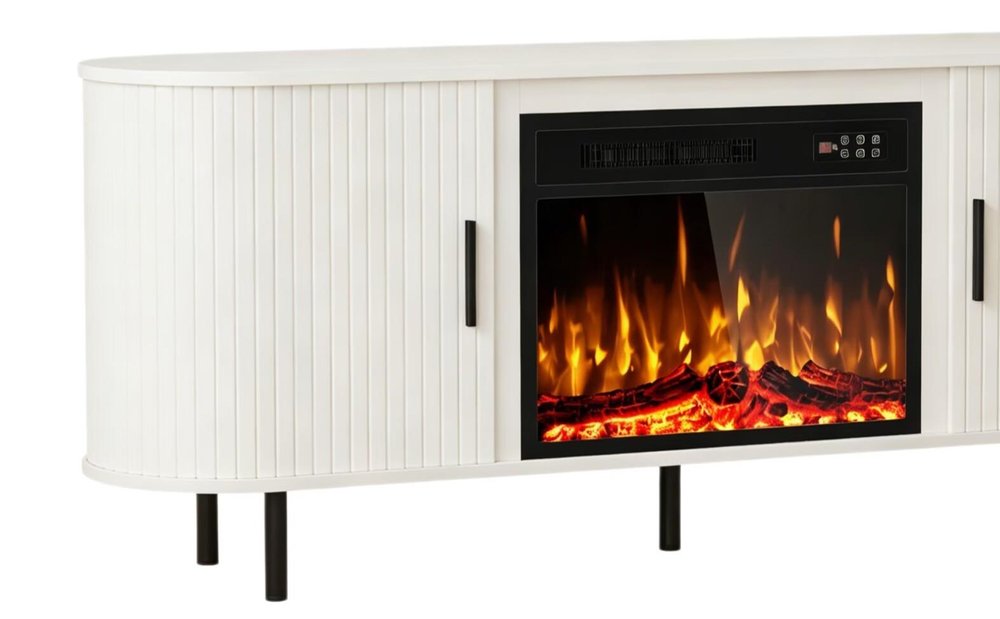 65" White Wood Fireplace TV Stand With Fireplace