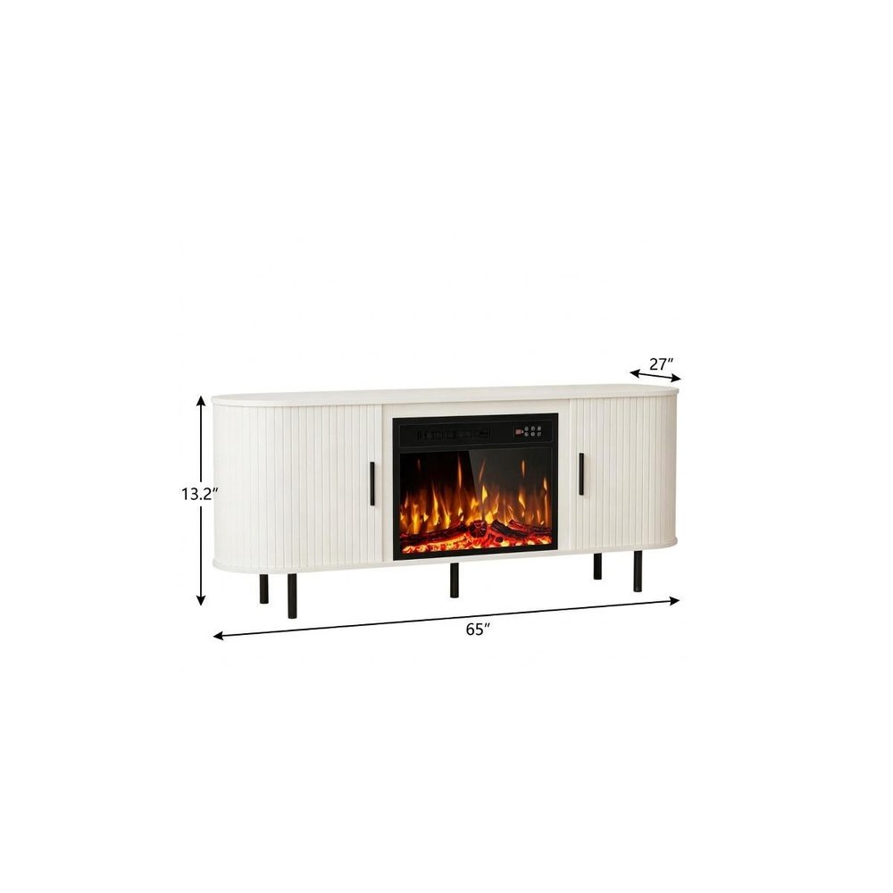 65" White Wood Fireplace TV Stand With Fireplace
