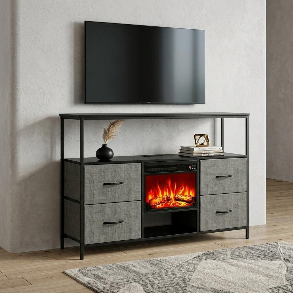 43" Black Wood Fireplace TV Stand With Fireplace