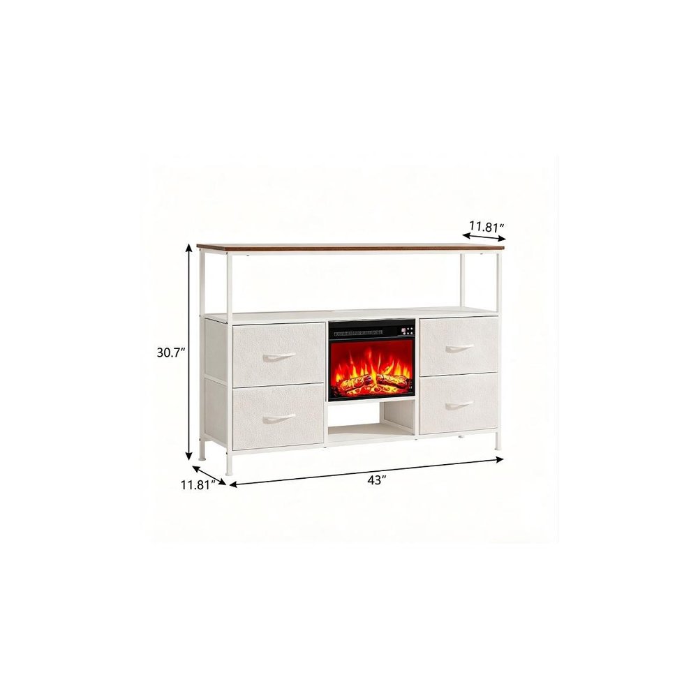 43" White Wood Fireplace TV Stand With Fireplace