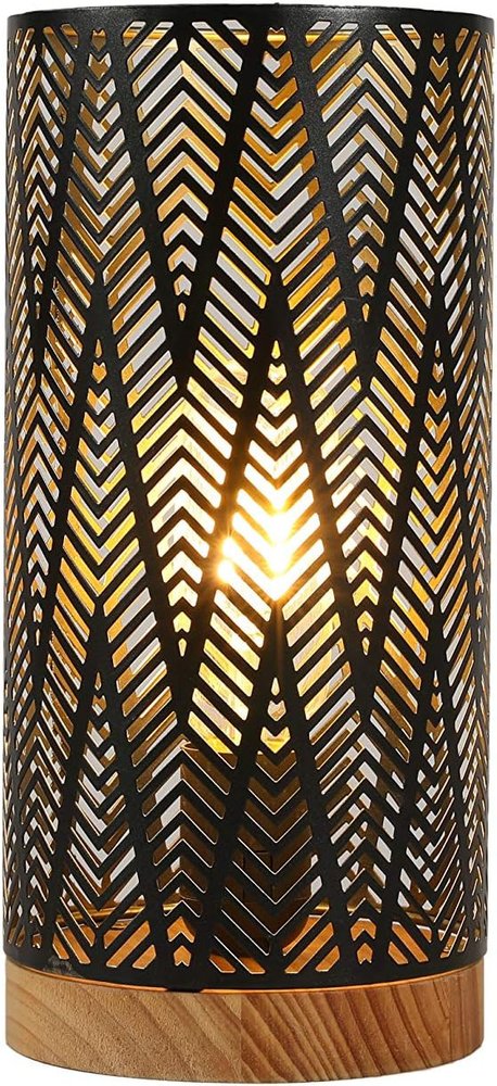11" Black Metal Pierced Desk Lamp With Cylinder Shade