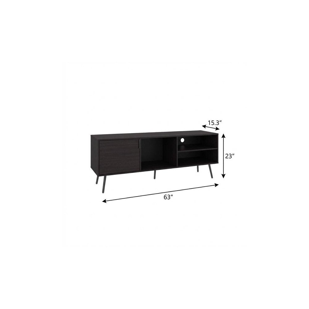 63" Black Wood Enclosed and Open Storage Entertainment Center