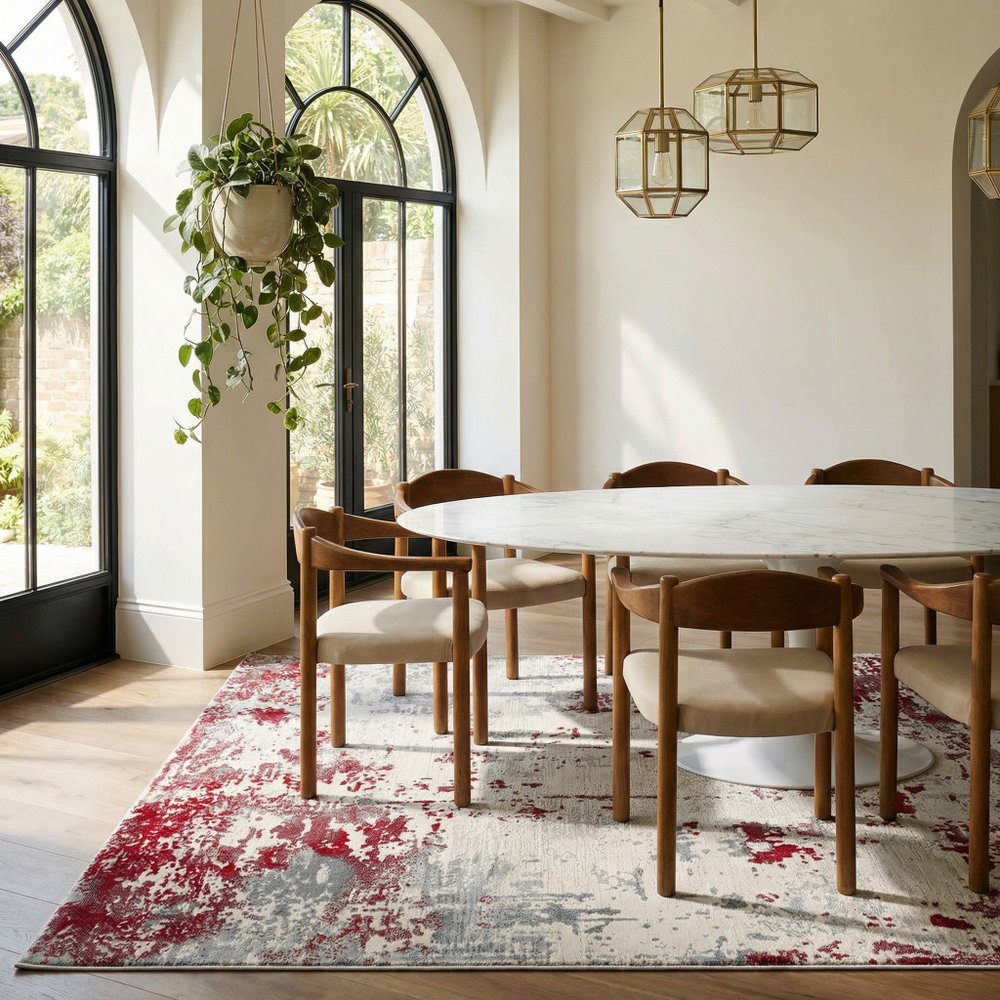 9' X 13' Red And Gray Abstract Area Rug