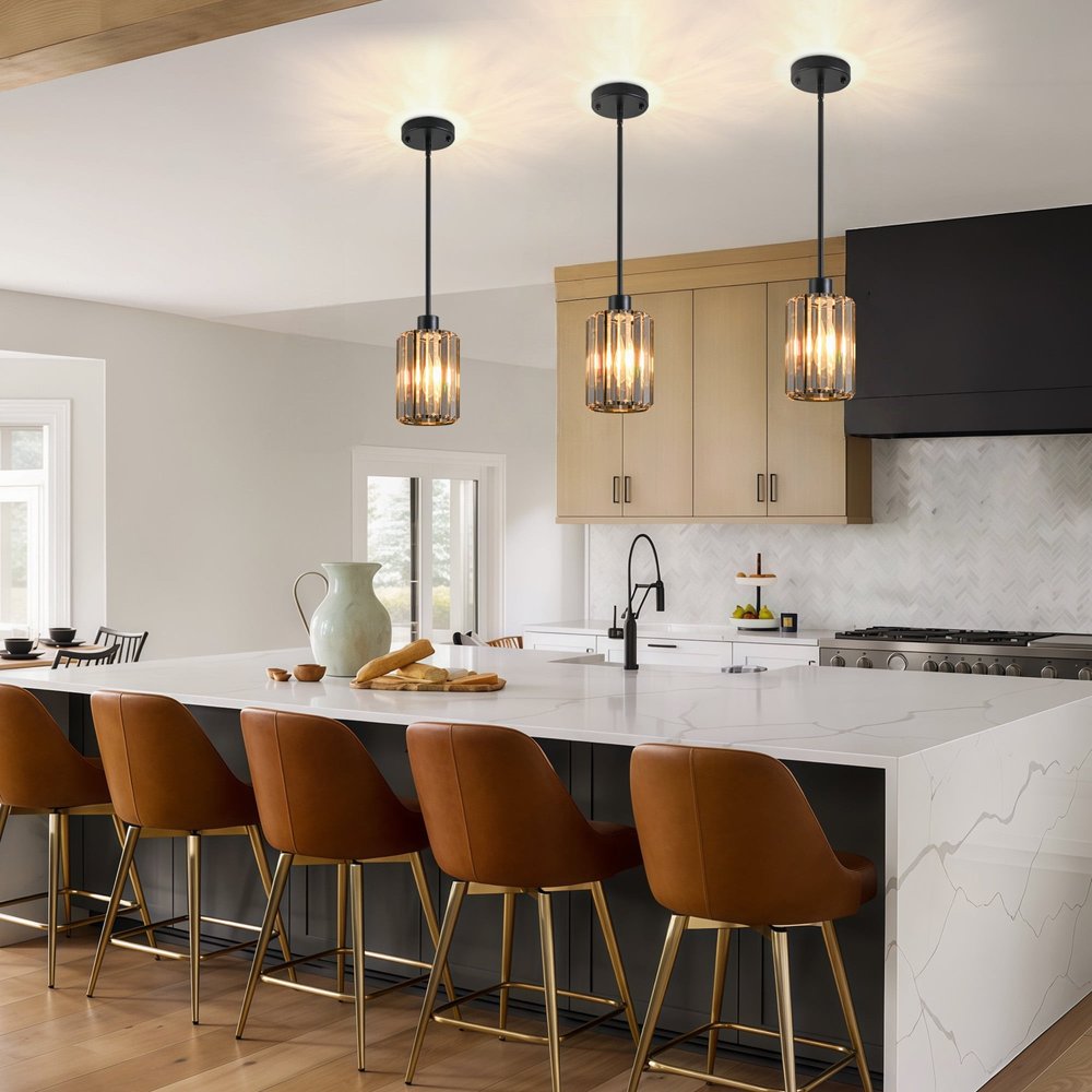Ash Gray Crystal and Metal Mercury Glass Flush Chandelier With Gold Shades