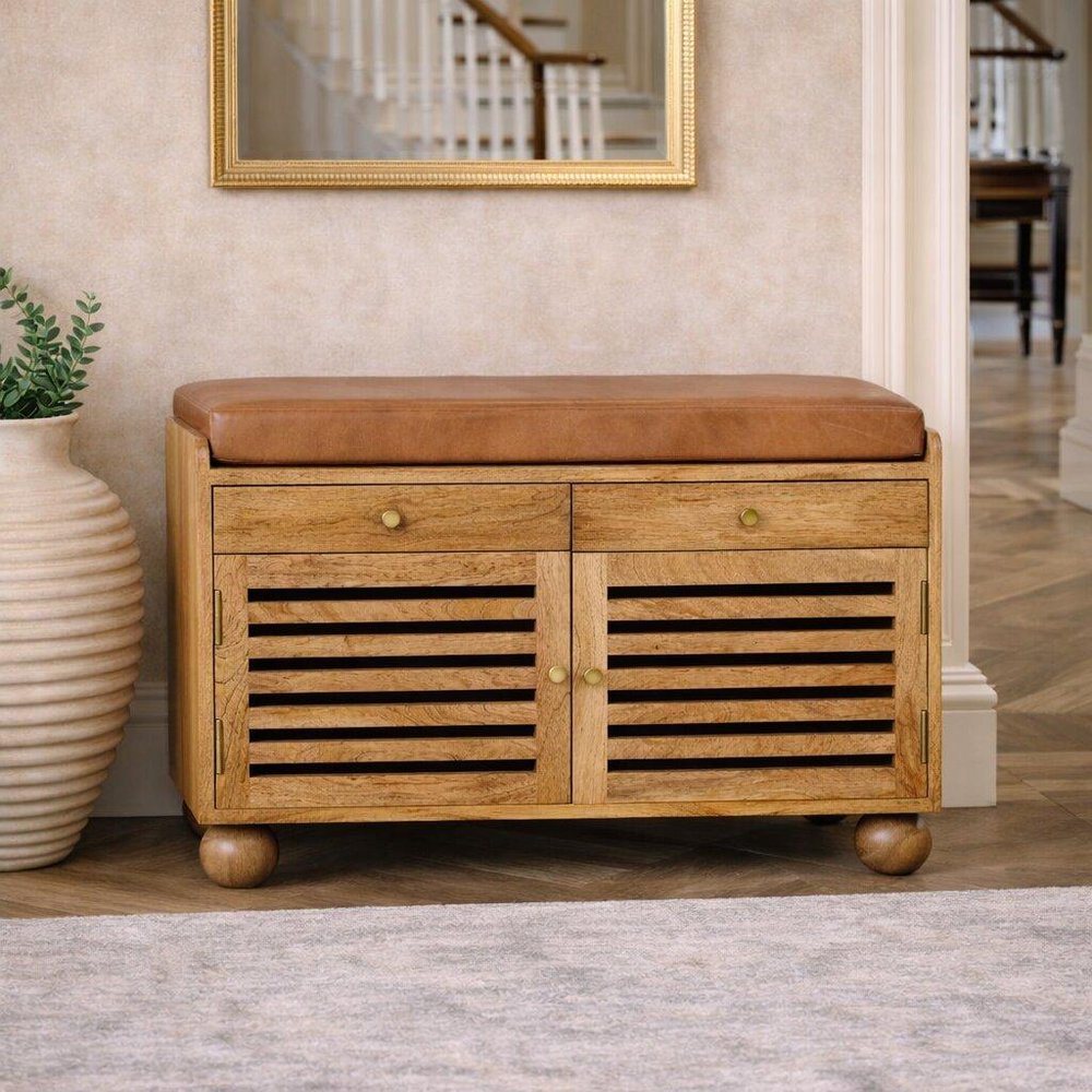 33" Brown Solid Wood Round Accent Cabinet With Single Door And Two Drawers