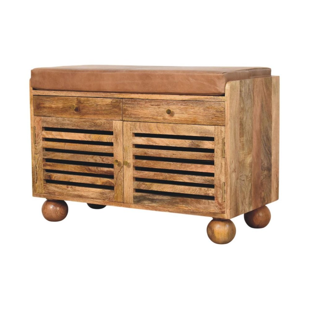 33" Brown Solid Wood Round Accent Cabinet With Single Door And Two Drawers