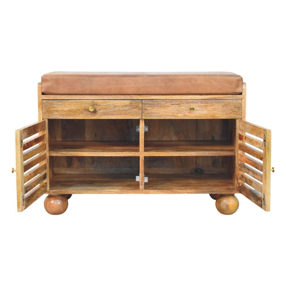 33" Brown Solid Wood Round Accent Cabinet With Single Door And Two Drawers