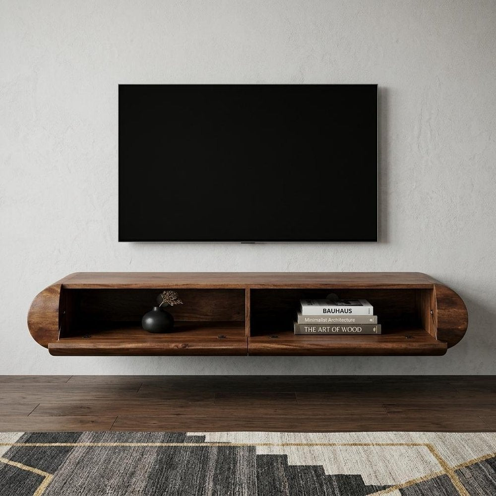 35" Brown Solid Wood Enclosed and Open Storage TV Stand