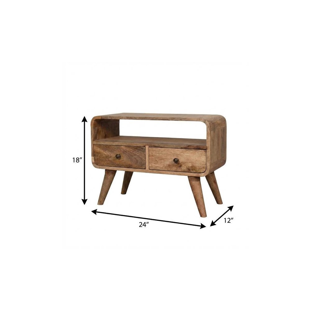 24" Brown Solid Wood Enclosed and Open Storage TV Stand
