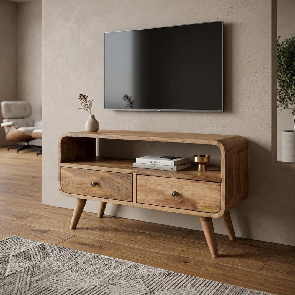 24" Brown Solid Wood Enclosed and Open Storage TV Stand
