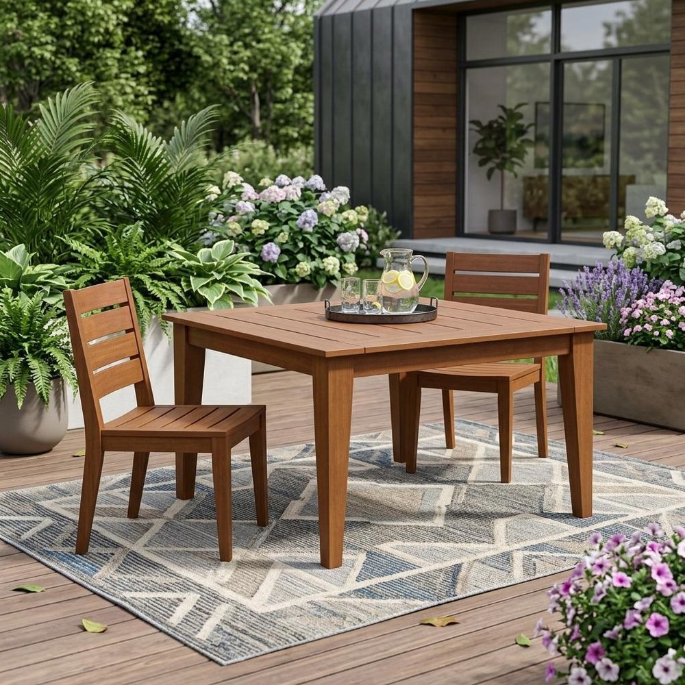 39" Walnut Heavy Duty Plastic Square Outdoor Dining Table